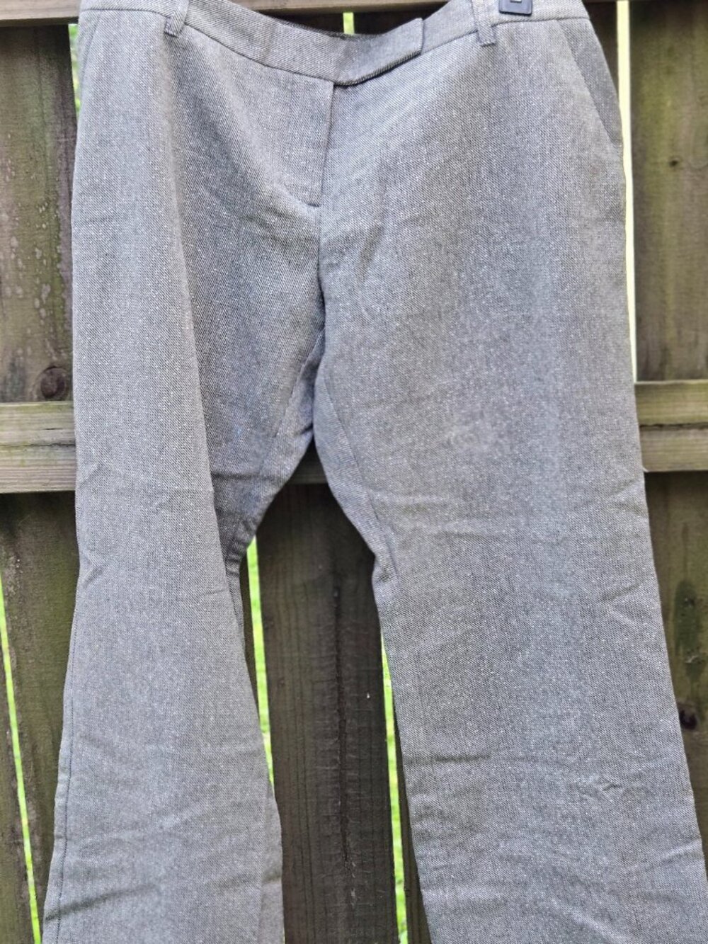 Ladies Grey Slacks with silver threads; front pockets. Straight leg Size 10